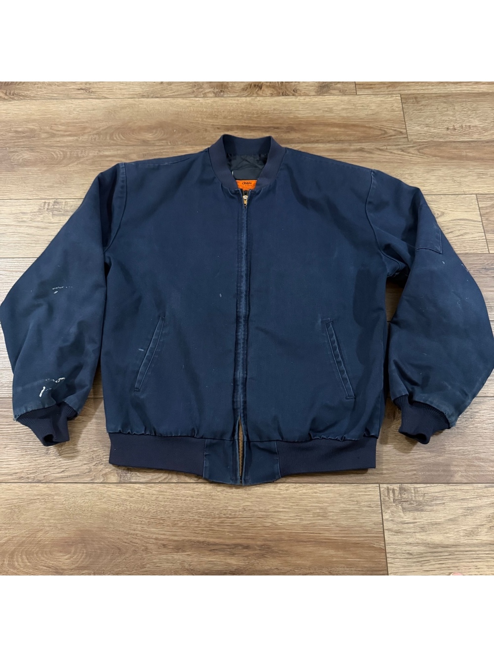 Vtg 90s Cintas Navy Quilted Lined Work Bomber Jacket L-RG